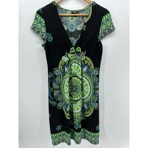 Y2K Boho Paisley Snap Brand Green Mini Dress Empire Waist Festival Coquette FF50